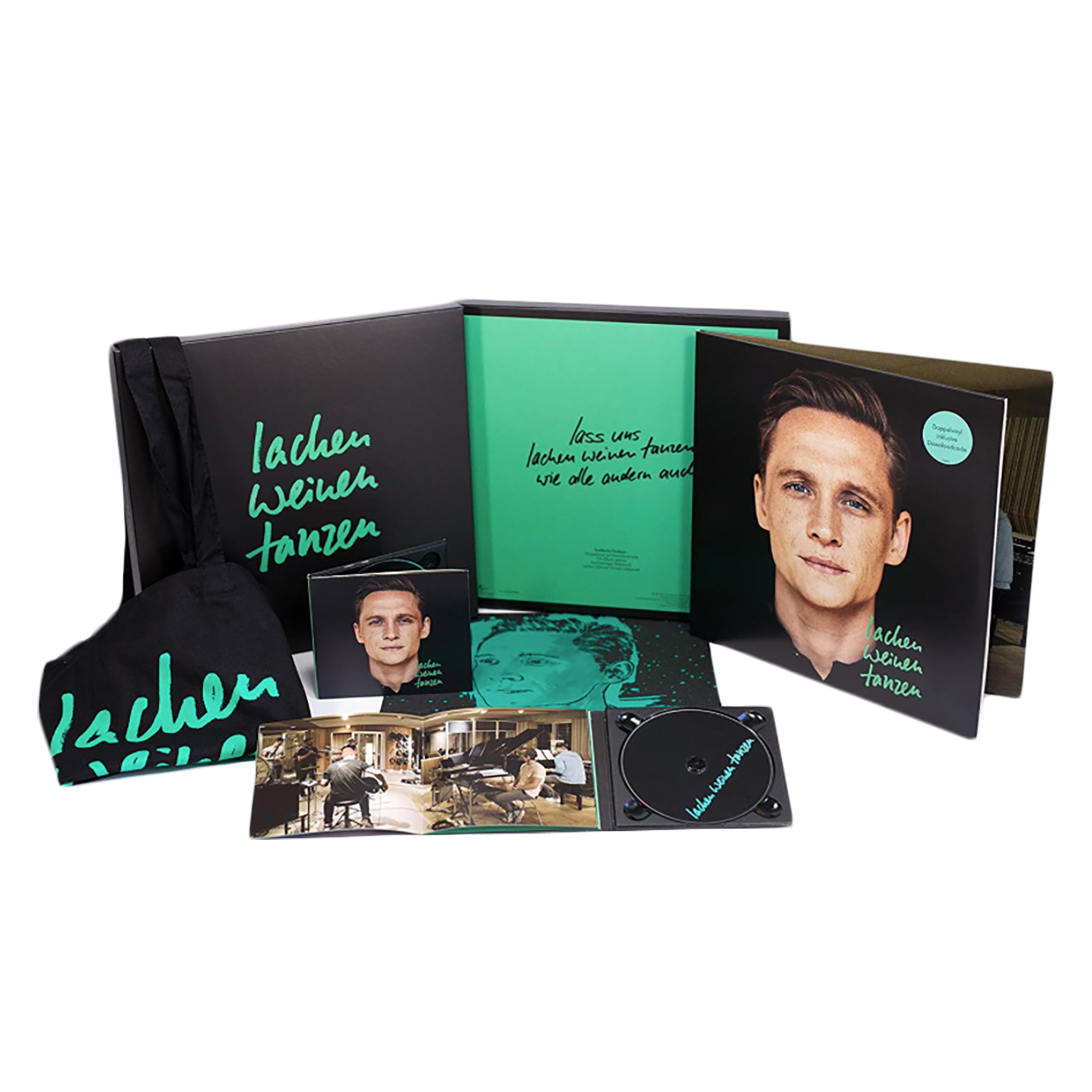 Schweighöfer Lachen Weinen Tanzen Limited Fanbox LP, Premium-Doppel-CD, Doppel-LP, Siebdruck, Jutebeutel